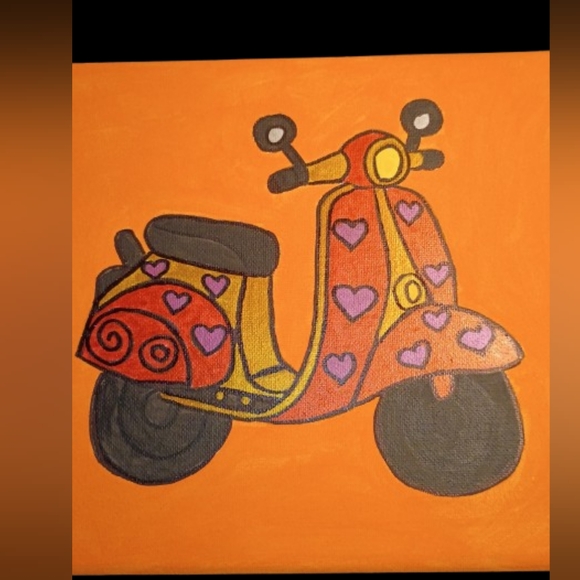 Scooter Art Acrylic Painting On Canvas Home Decor Wall Decor 8x10" - Picture 3 of 4